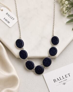 Ballet Silver Tone Blue Goldstone Statement Necklace | Celestial Sparkle | NWT